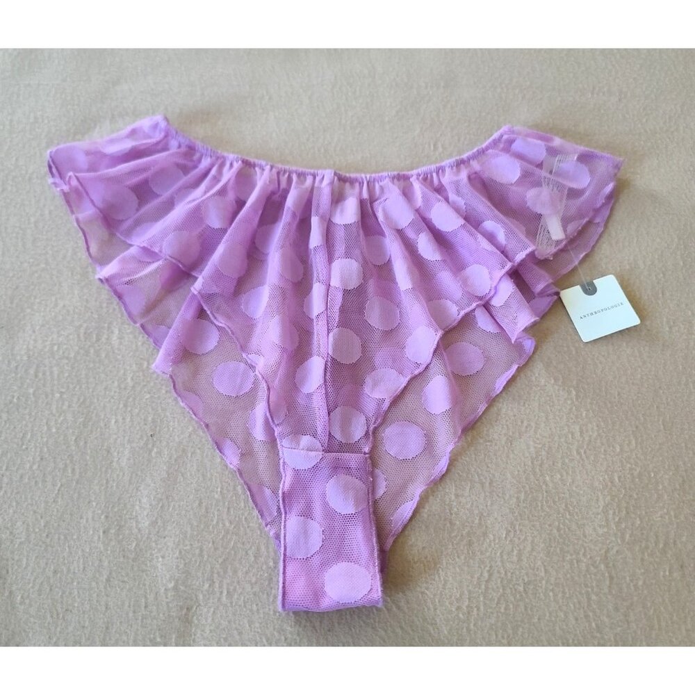 By Anthropologie Mesh Dot Flutter Panty Size XS Lilac Sexy Flirty Coquette NWT - Picture 2 of 10